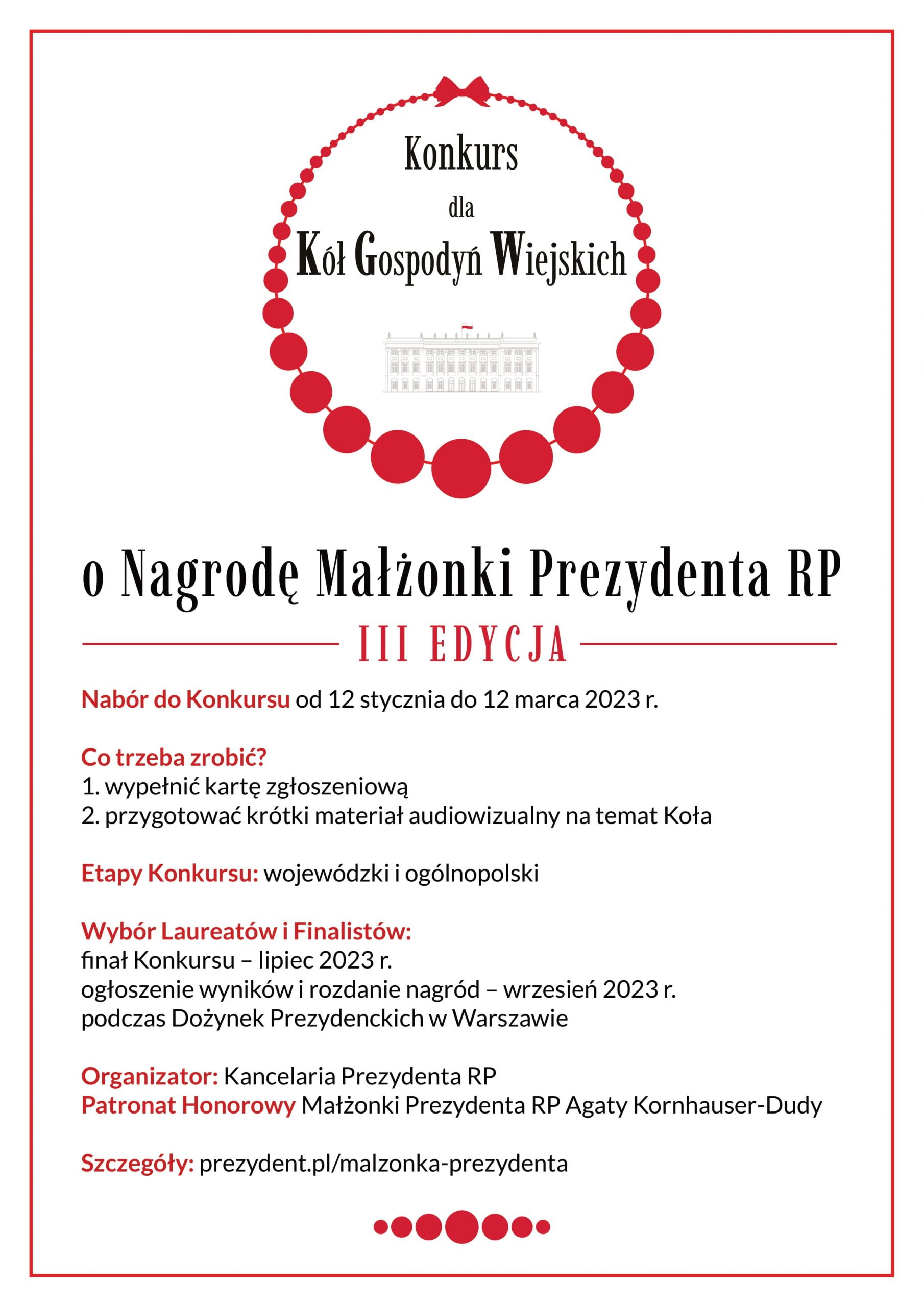 Konkurs dla Kół Gospodyń Wiejskich o Nagrodę Małżonki Prezydenta Rzeczypospolitej Polskiej
